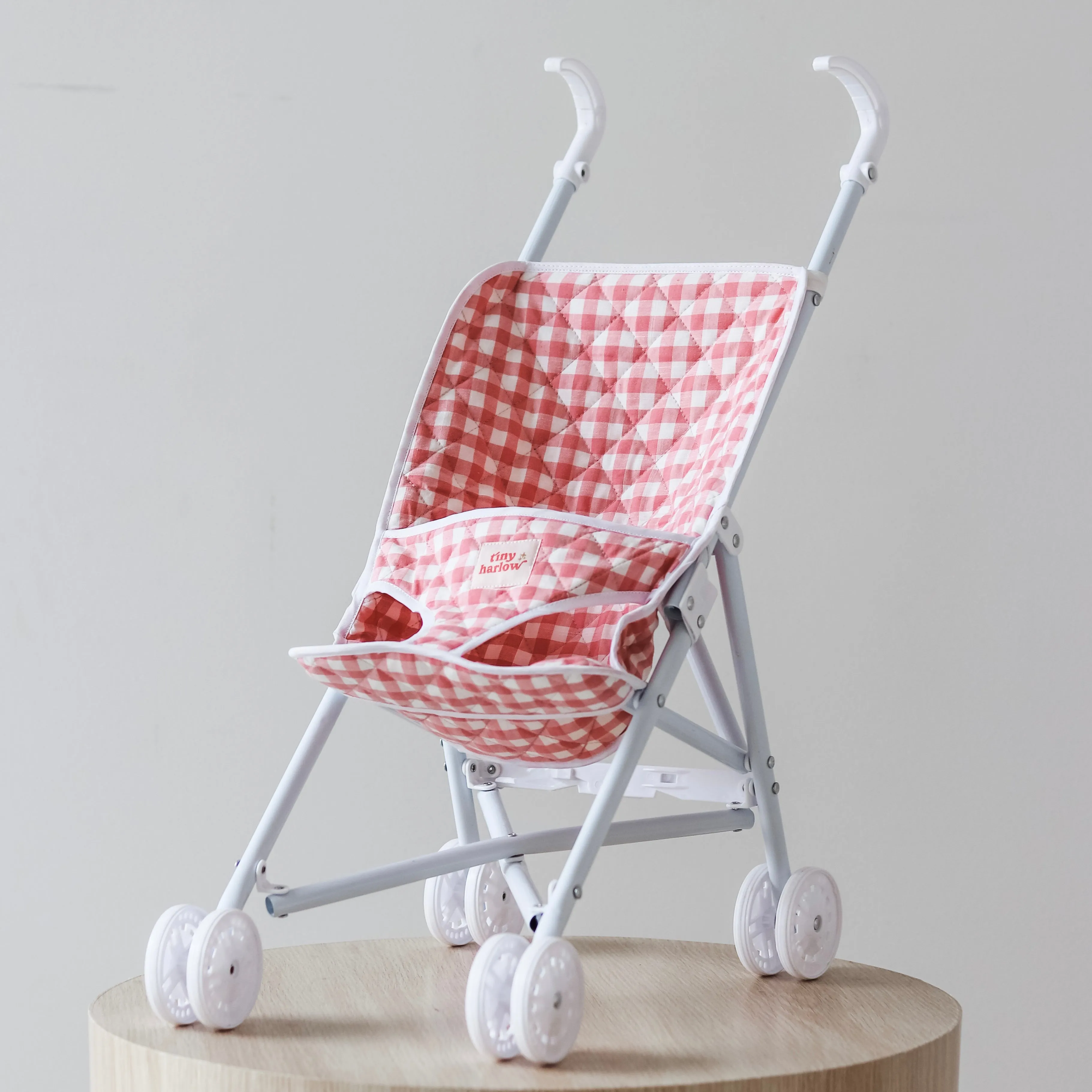 Tiny Harlow Folding Dolls Stroller - Pink Gingham