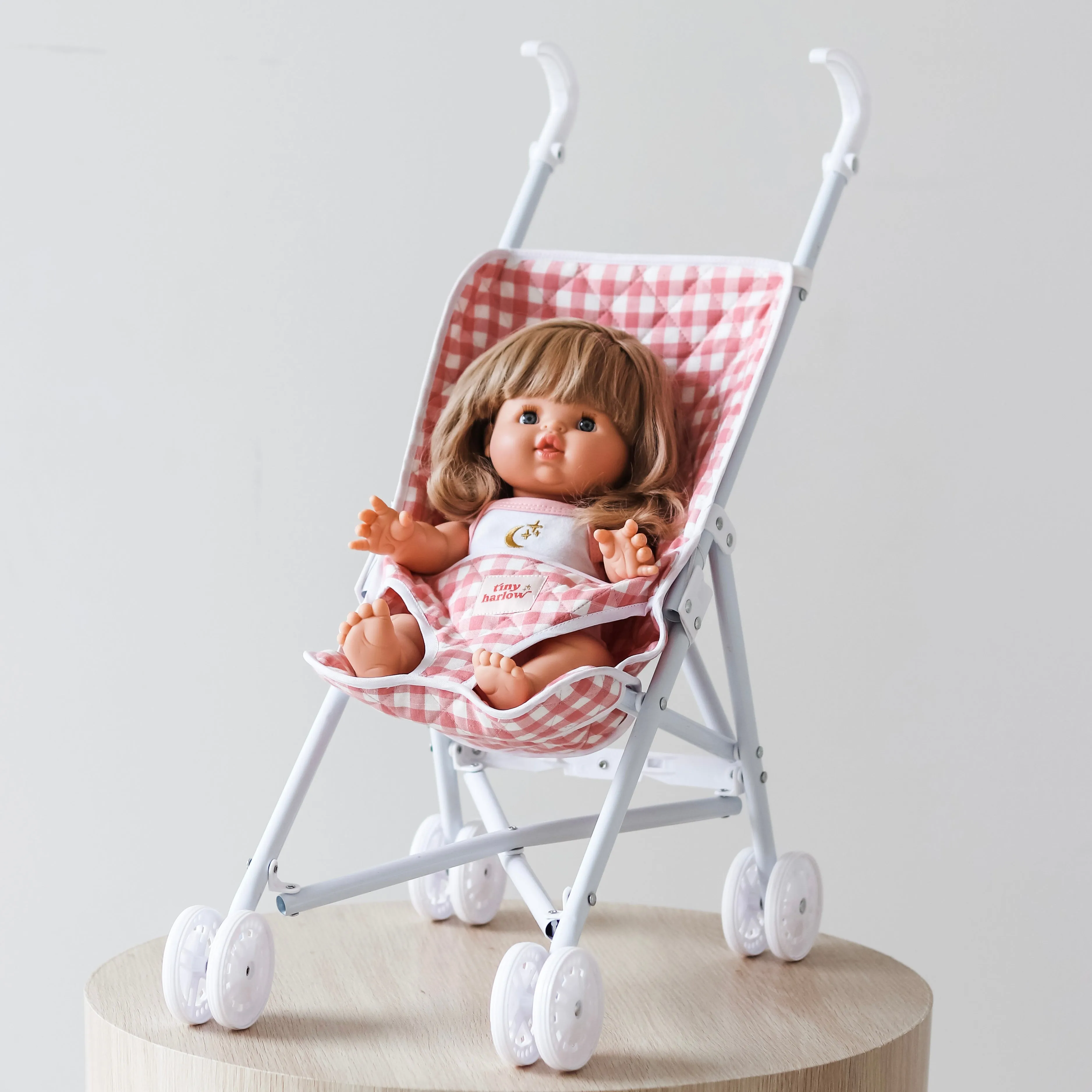 Tiny Harlow Folding Dolls Stroller - Pink Gingham