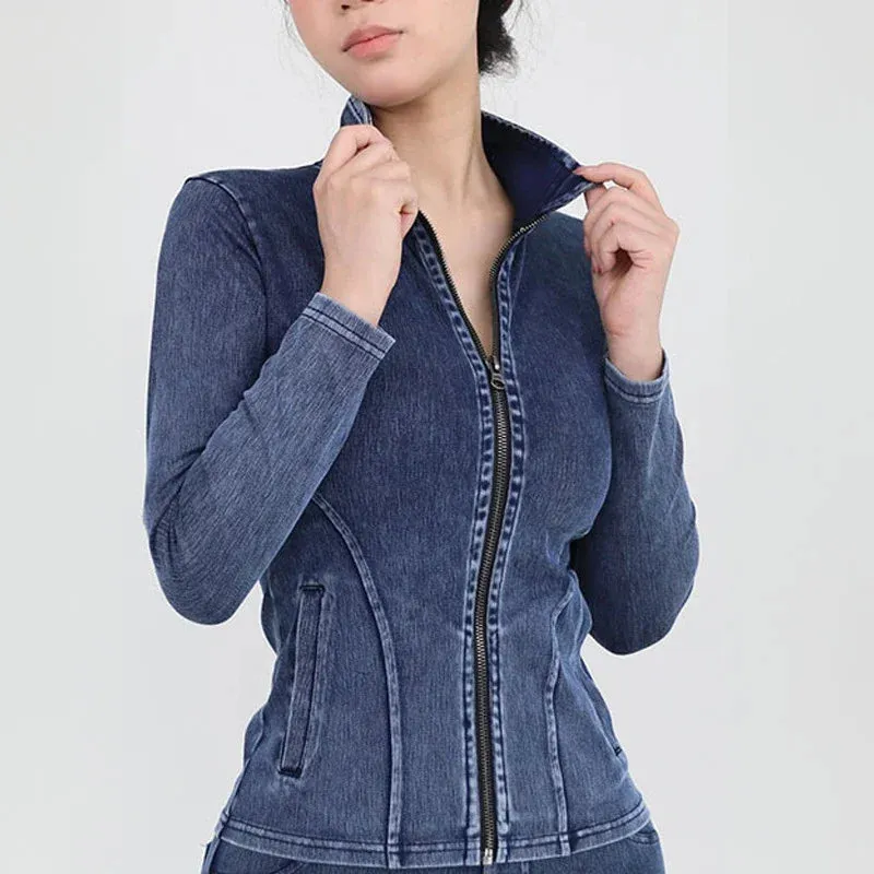 Trendy Stretchy Denim Long Sleeve Jacket