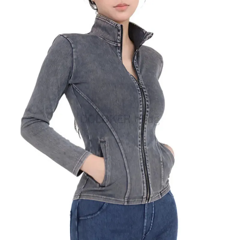 Trendy Stretchy Denim Long Sleeve Jacket