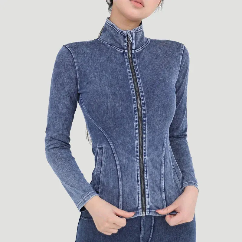 Trendy Stretchy Denim Long Sleeve Jacket