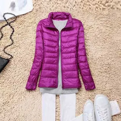 Trendy Ultra Light Solid Long Sleeve Hooded Puffy Jacket