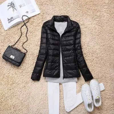 Trendy Ultra Light Solid Long Sleeve Hooded Puffy Jacket