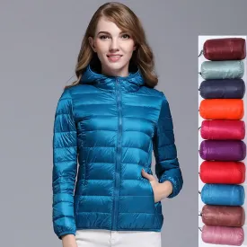 Trendy Ultra Light Solid Long Sleeve Hooded Puffy Jacket