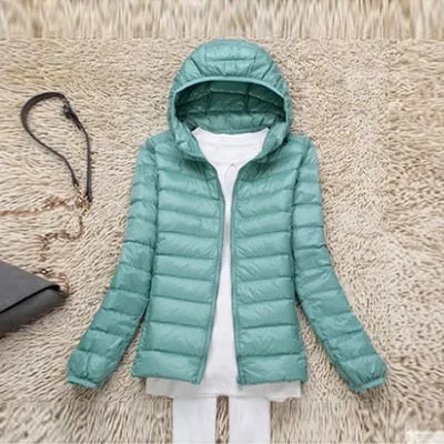 Trendy Ultra Light Solid Long Sleeve Hooded Puffy Jacket