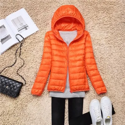 Trendy Ultra Light Solid Long Sleeve Hooded Puffy Jacket