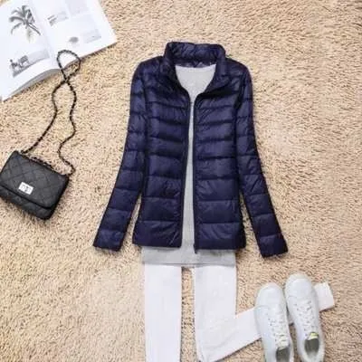 Trendy Ultra Light Solid Long Sleeve Hooded Puffy Jacket