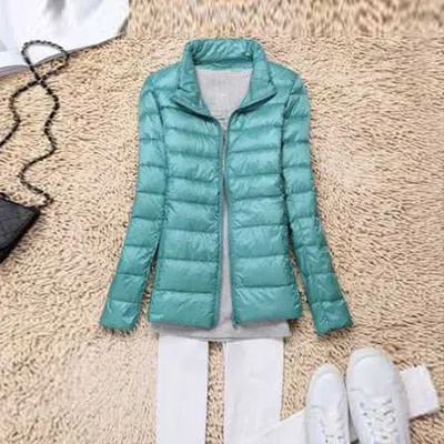 Trendy Ultra Light Solid Long Sleeve Hooded Puffy Jacket