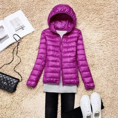 Trendy Ultra Light Solid Long Sleeve Hooded Puffy Jacket