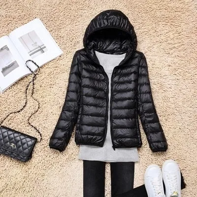 Trendy Ultra Light Solid Long Sleeve Hooded Puffy Jacket