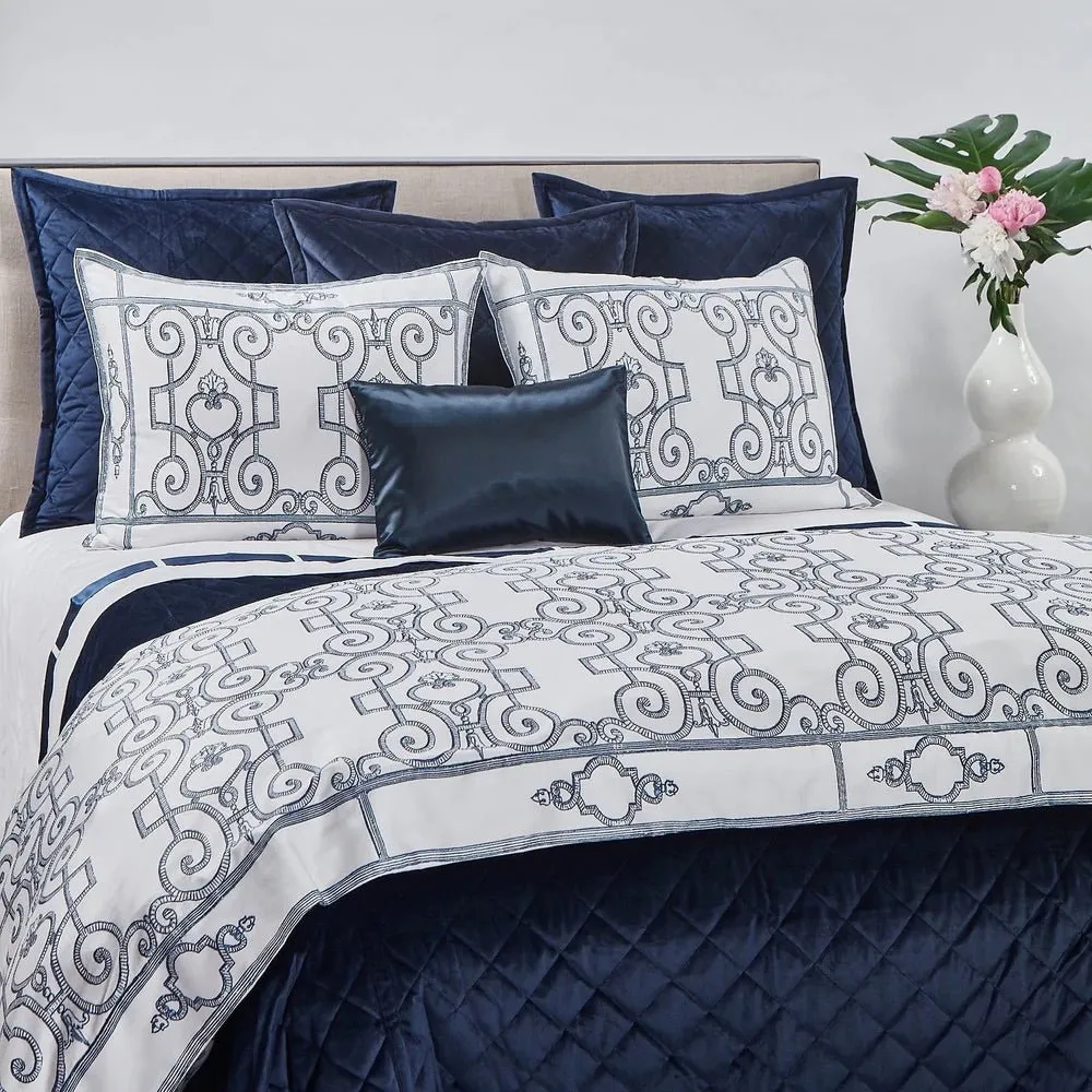 Velvet Coverlet Set in Navy Blue by Ann Gish