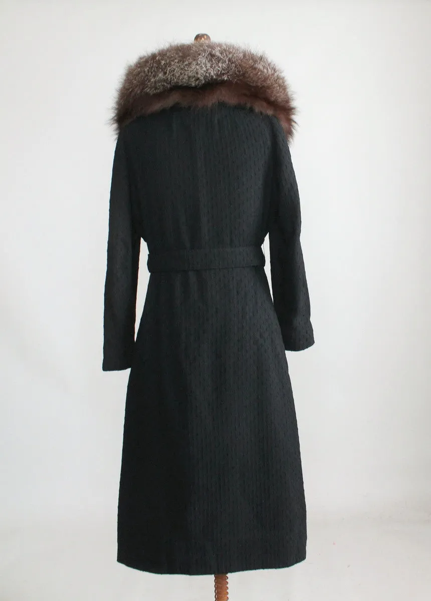 Vintage 1930s Art Deco Wool Coat with Fox Fur Collar