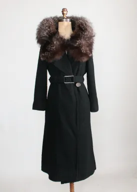 Vintage 1930s Art Deco Wool Coat with Fox Fur Collar